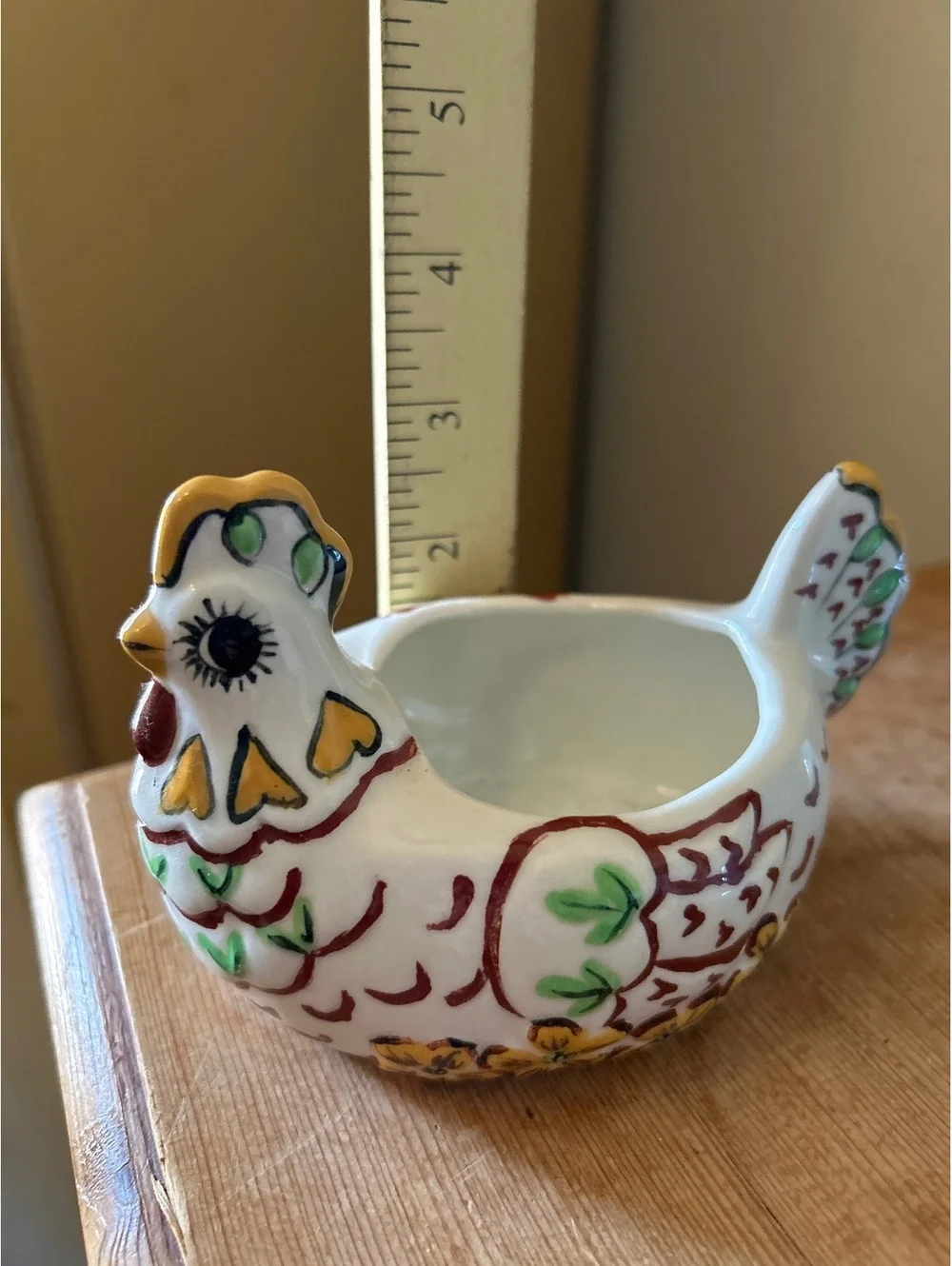Hand-Painted Ceramic Hen Figurine Planter or Decorative Bowl